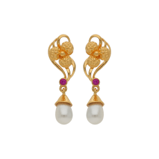 PEARL HANGING DESIGNED GOLD STUD WITH STONES